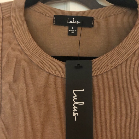 NWT Lulus Ribbed Bodycon Midi Dress Taupe - Picture 5 of 7